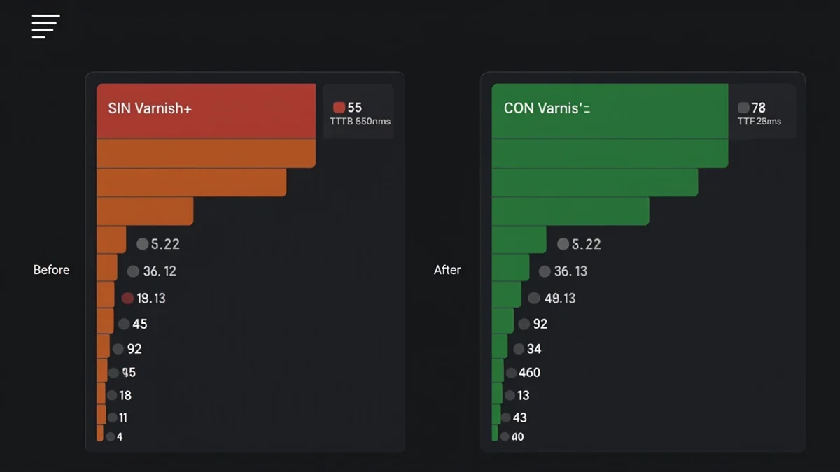 Comparativa de scores Lighthouse antes y despues de Varnish