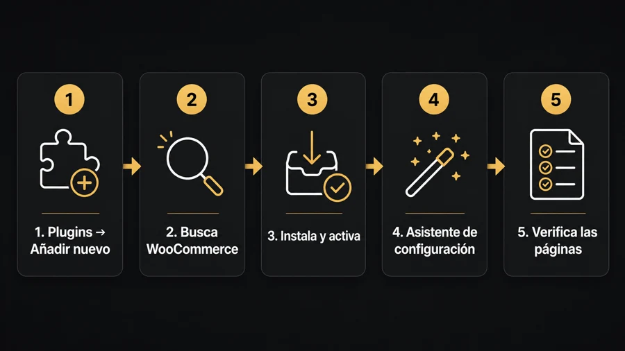 Proceso de instalación de WooCommerce en WordPress: desde el panel de plugins hasta la configuración inicial de tienda